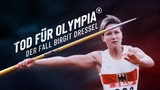 Birgit Dressel mit Speer und der Schriftzug "Tod für Olympia"